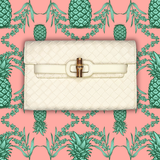 Broad Clutch | Cream Woven Vegan Leather with Bamboo Hardware