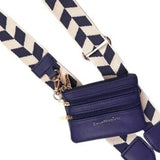 Clip & Go Phone Purse Crossbody Strap Zippered Pouch Navy Cream Chevron