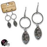 Football Dangle Earrings with Austrian Crystals Silver Tone