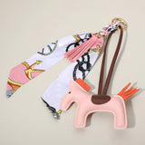 Vegan Leather Horse Tassel Scarf Keychain Bag Charm