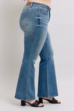 Mid Rise Tummy Control Vintage Wash Flare Jeans - Women's Premium Denim