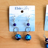 Blue Glass Bead Hexagon Dangle Earring