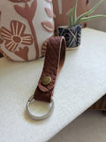 Hand-Cut Pebbled Leather Key Fob in Dark Camel