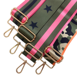 Green Camo with Hot Pink & Orange Edges Adjustable Crossbody Bag Purse Guitar Strap