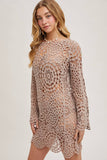 Open Knit Sheer Crochet Beach Dress – Mushroom