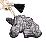 Bling Crystal Black Unicorn Tassel Keychain