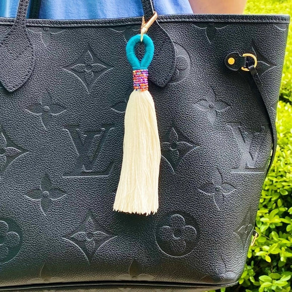 Maya Bay Tasseled Key Chain Bag Charm Teal