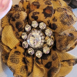 Hand Dyed Floral Crystal Center Velvet Scarf Tee Slide or Ring Leopard Print