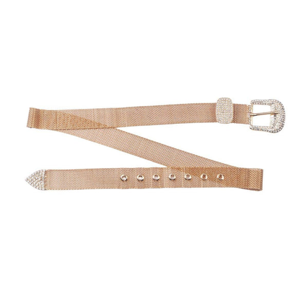 Glamour Gold Metallic Mesh Belt with Rhinestone Bling Buckle