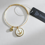 Adjustable Nautical Anchor Bangle Bracelet White Enamel