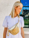 Charlotte Quilted Sling Belt Bag Fanny Pack Metallic 24K Gold