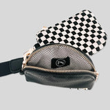 Wonderlust Woven Dual Pouch Wristlet Black Checkered