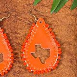 Lightweight Orange Beaded Teardrop Texas Cutout Earrings