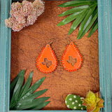 Lightweight Orange Beaded Teardrop Texas Cutout Earrings