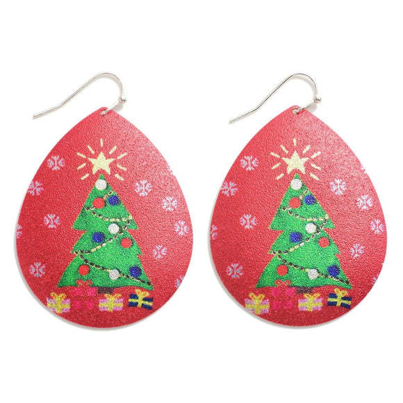 Metal Teardrop Christmas Tree Earrings