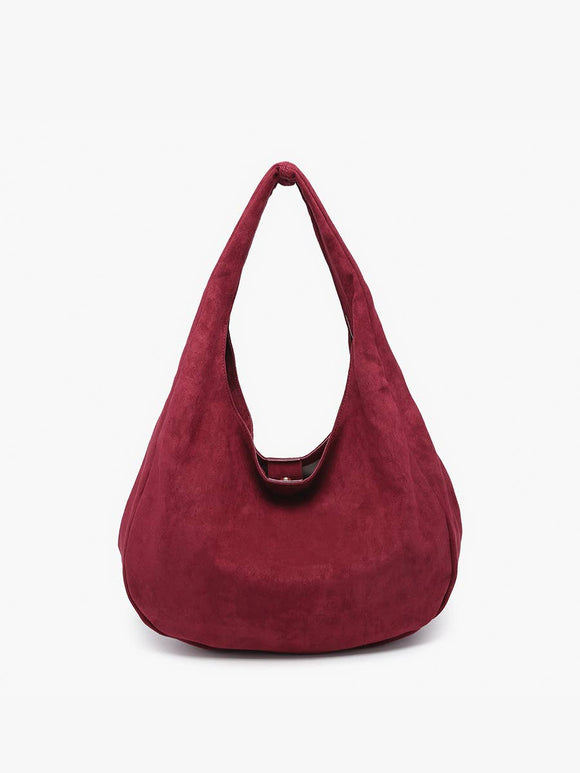 Katherine Slouchy Vegan Suede Round Hobo Tote Wine