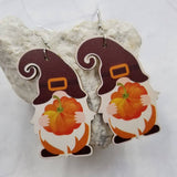 Large Wood Pumpkin Gnome Fall Dangle Earrings