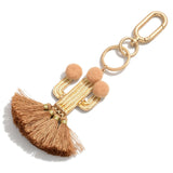 Dusty Rose Tassel Pom Pom Cactus Keychain Bag Purse Charm