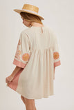 Boho Embroidered Babydoll Dress – Pink