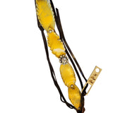 Feathered Leather and Crystal Hatband Golden Yellow