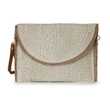Lightweight Straw Messenger Convertible Wristlet Crossbody Bag Cream