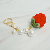 Crochet Strawberry And Pearls Keyring Bag Charm