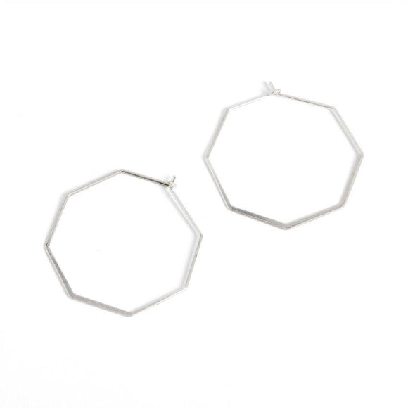 Octagon Hoop Earrings - Silver