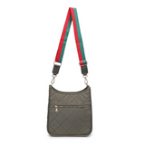 Motivator Quilted Nylon Crossbody Olive Green w Preppy Red Green Strap