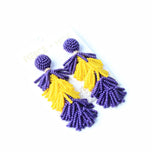 Purple Yellow Tiered Tassel Earrings