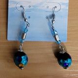 Turquoise Glass and Silver Bead Dangle Earring