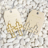 Dangle Cross Outlined Earrings Gold Tone