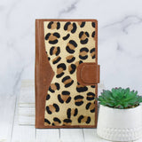 Genuine Leather and Cowhide Travel Wallet Brown Leather Leopard Print Hide