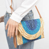 Colorful Faux Straw Envelope Clutch – Fuchsia