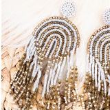 Reach For The Sky White Seed Bead Fringe Earrings