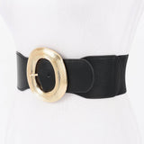Wide Round Buckle Stretch Belt – Black
