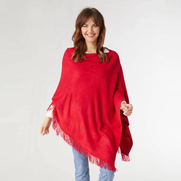 Lightweight Ponchos with Fringe Red