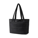 Tote Quilted Puffer with Luggage Strap and Chain Black