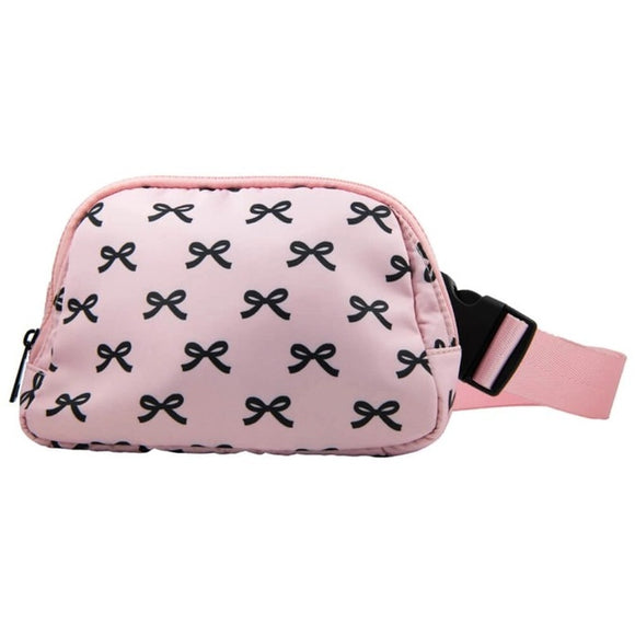 Coquette Pink Mini Black Bow Pattern Belt Sling Bag