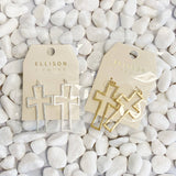 Dangle Cross Outlined Earrings Silver Tone