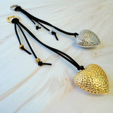 Puffy Big Heart Bag Charm Black Gold