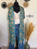 Dream Blossom Boho Western Cowgirl Duster Wrap Shawl Kimono Green