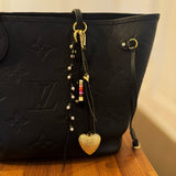 Puffy Big Heart Bag Charm Black Gold