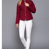 Suede Piping Detail Knit Rib Quilted Padding Jacket Dark Wine