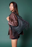 Sav Distressed Hobo with Fringe Detail Black