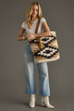 Cream Black Tan Western Tote Bag - Aztec Cotton Tote with Pom Tassel 17"