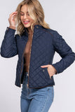 Suede Piping Detail Knit Rib Quilted Padding Jacket Navy