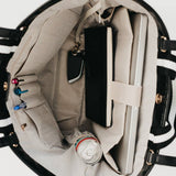 Woven Vegan Leather Organizer Tote Bag | Black