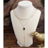 Clover Lariat Dainty Layered Necklace Black and Gold