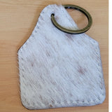 Cowhide & Leather Longhorn Keychain — Cream