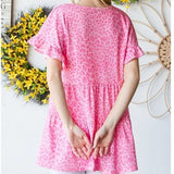 Pink Leopard Tiered Short Sleeve Top